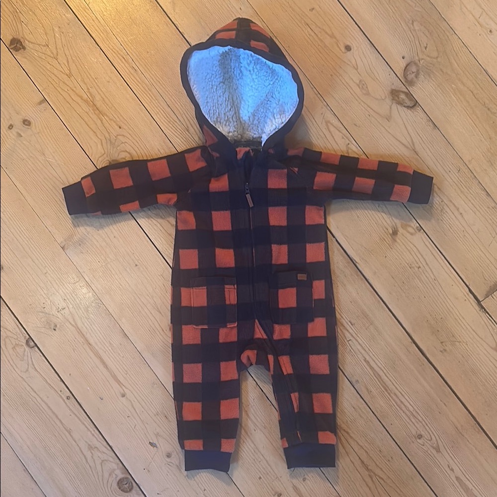 Cozy Orange and Black Plaid Kids One Piece